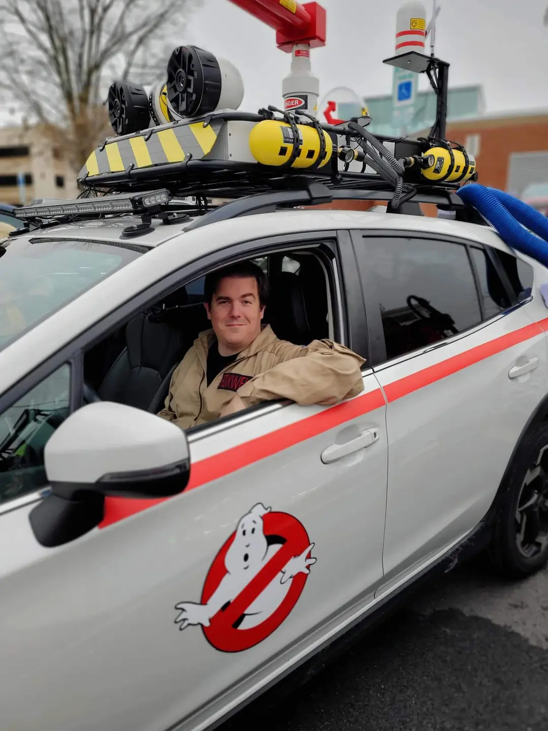 The Ghostbusters Virginia Ecto vehicle on display at a local car show