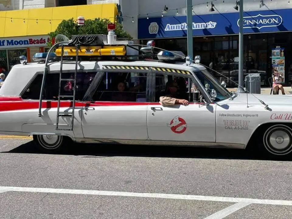 Ghostbusters Virginia Ecto-1 vehicle driving in a street parade
